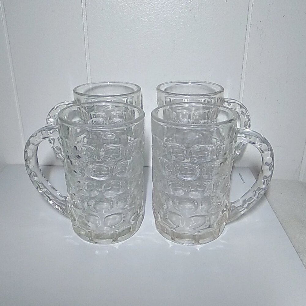 Lot of 4 Vintage MCM Federal Glass Yorktown Colonial handled 5" DRINKING MUGS